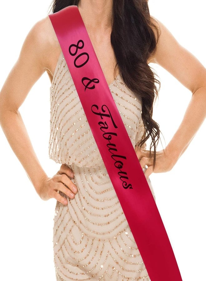 Hubops وشاح Hubops 80 & Fabulous لحفلات أعياد ميلاد الفتيات / وشاح عيد الميلاد الثمانين لتزيين الحفلات (أحمر) - Image 2